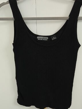 Ellen Tracy Black Ribbed Scoop Tank Top